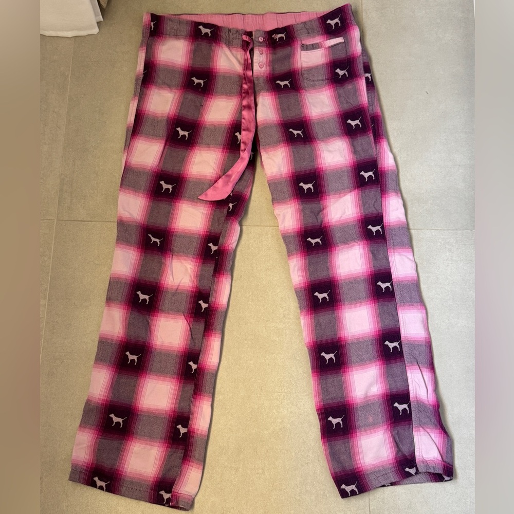 PINK Women size XS shade of pink pijama pants with pocket plaid dog print